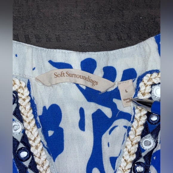 Soft Surroundings Creacendo Kaftan Mandi Dress in blue and white. Sz L - Picture 10 of 13